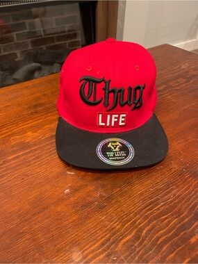 Top Level Thug Life Snapback Hat Red Black Flat Bill Adjustable Cap